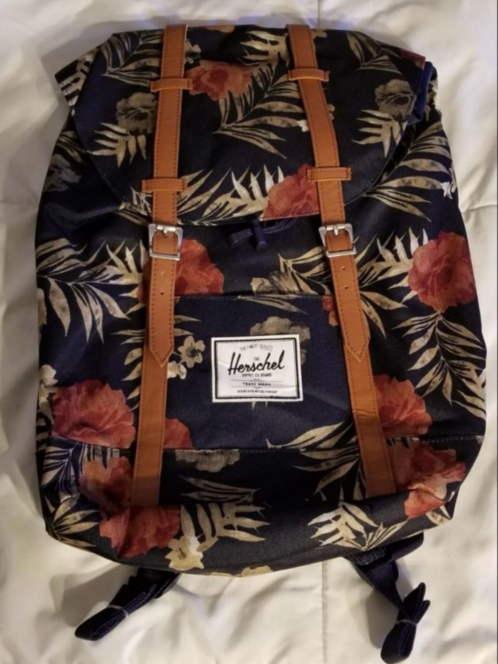 NWT | Herschel Supply - Retreat Backpack | Floral/Navy with Tan Straps | OS